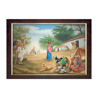 Premium Sparkle Lamination, Rajasthani Village Photo Frame, Copper Gold, 14x20 Inch 3129