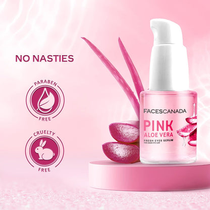 FACESCANADA Pink Aloe Vera Fresh Eyes Serum For Under-Eye Care, 15ml | Squalene, Witch Hazel & Quinoa Extracts | Anti-Ageing, Brightening & Intense Hydration | Helps Reduce Puffy Eyes & Dark Circles
