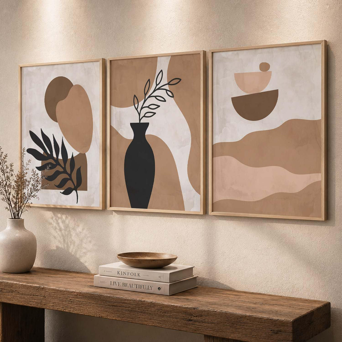 Boho Painting Wall Art Home Decoration Paintings With Frame For Living Room Bed Room Hotel Wall Decor Digital Reprint Set of 3 (13x17 inch)