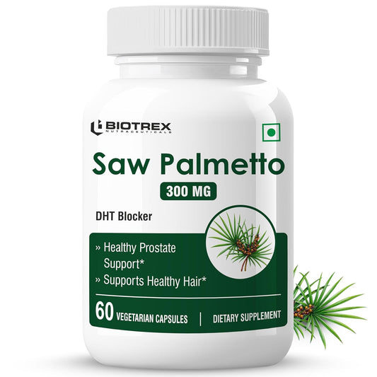 Biotrex Nutraceuticals Saw Palmetto 300mg | Prostate Health & Urinary Support | Hair Growth | DHT Blocker | Advanced Natural Source Supplement With 45% Fatty Acids | 60 Veg Capsules