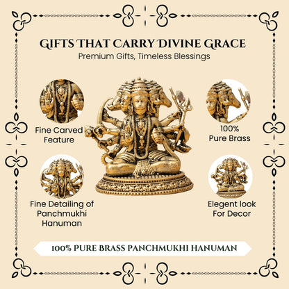 100% Pure Brass Panchmukhi Hanuman Idol | Bajrangbali God Statue for Home Door Entrance Main Door Vastu Protection | Religious Housewarming Grah Pravesh Gift