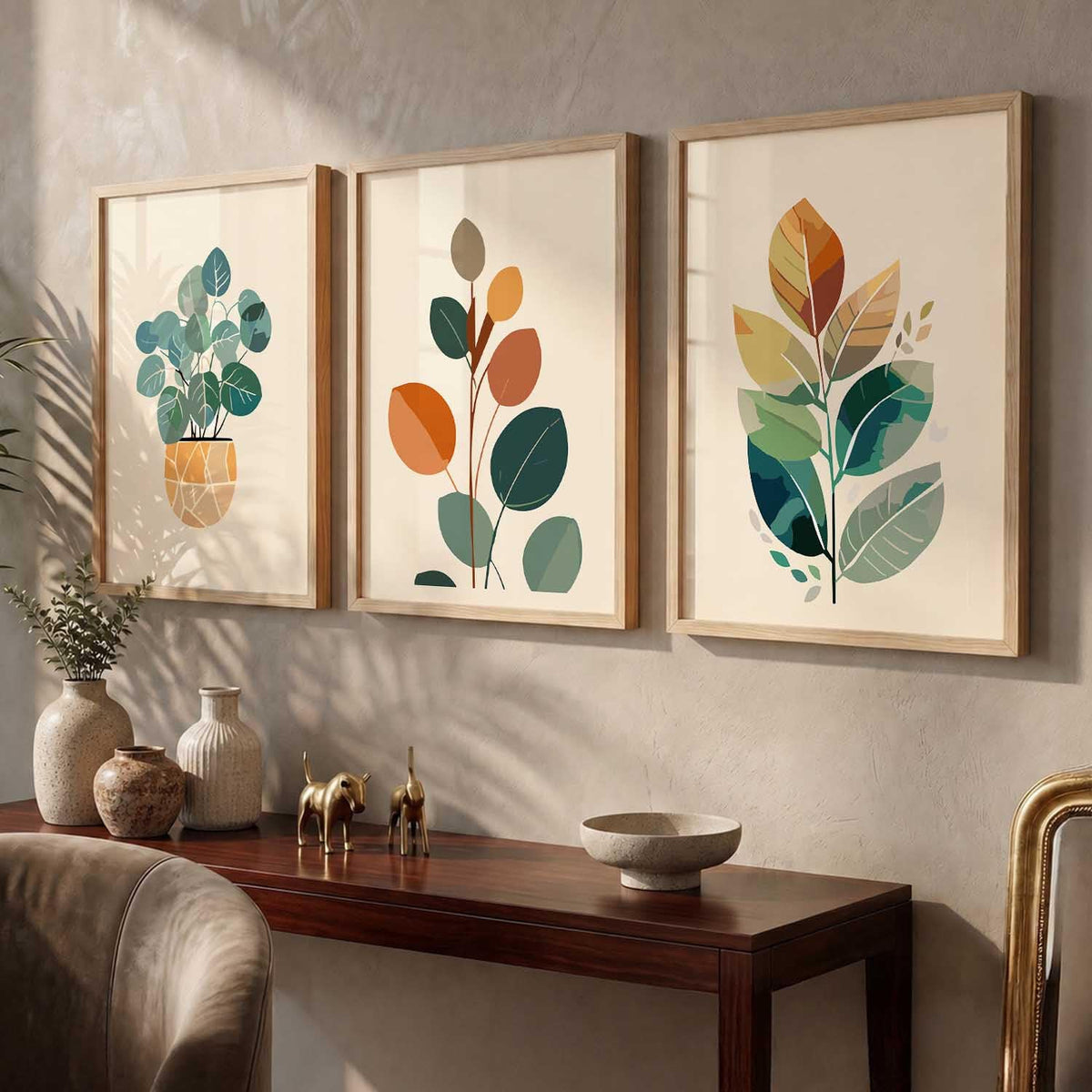 Boho Wall Art Home Decoration Paintings With Frame For Living Room Bed Room Hotel Wall Decor Digital Reprint Set of 3 (13X17 inch)