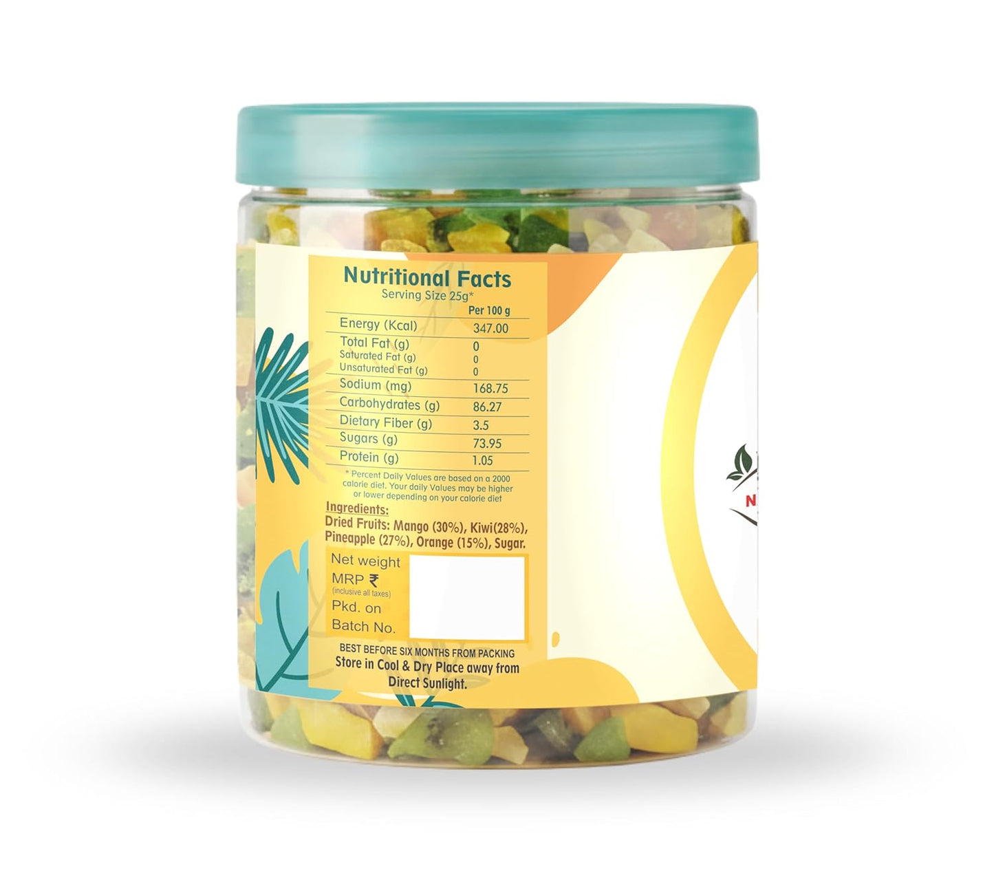 Nutriefoods Premium Tropical Dried Fruit Mix - Blend of Dried Mango, Kiwi, Pineapple, and Oranges (250gm)