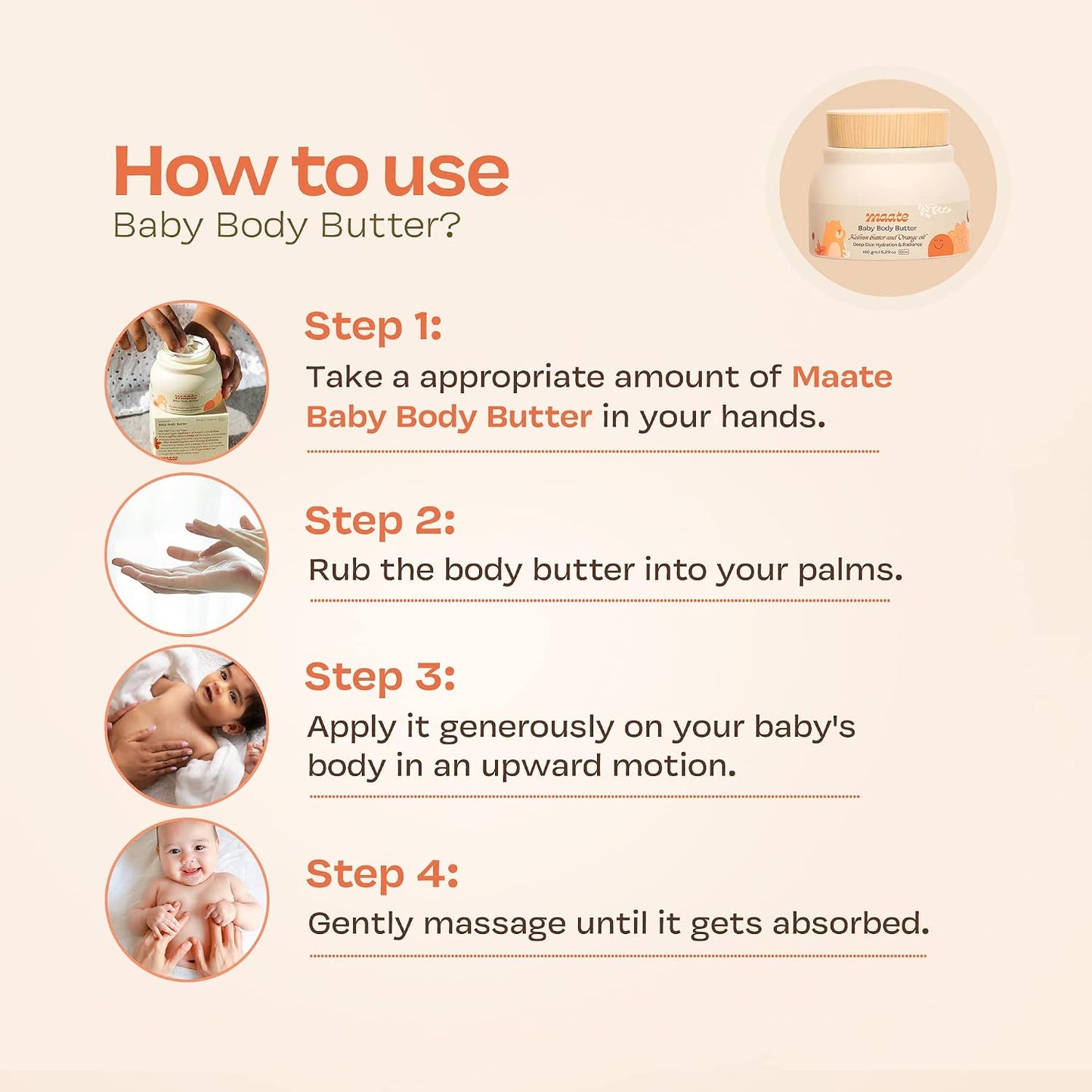 Maate Baby Body Butter (150 gm) | Enriched with Pure Kokum Butter, Shea Butter, Orange & Saffron Oil | Baby Cream For Face, Skin & Body | Baby Body Butter For Kids 0-12 years | Baby Moisturizer Cream