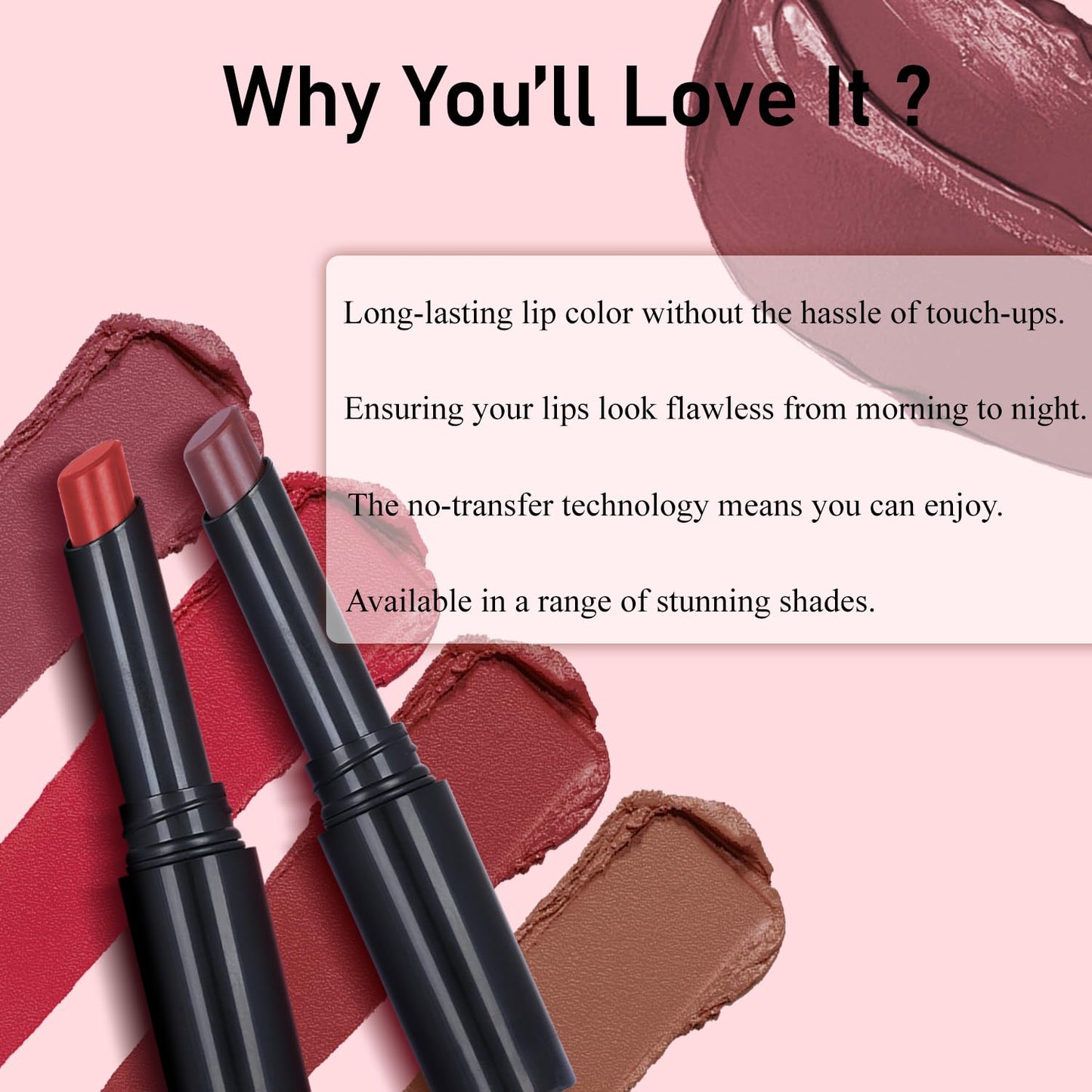 Fashion Colour Play all day Non Transfer Lipstick For Women | Matte Lipstick | Smooth Glide | Waterproof | Longlasting | Paraben-Free Lip Color for All Skin Tones | (Wild Rose, 2gm)