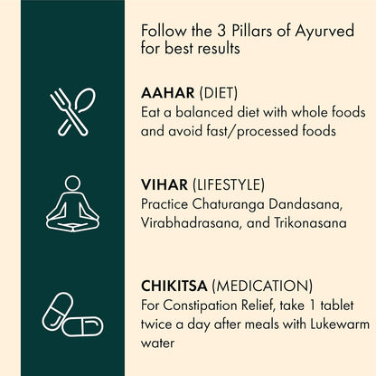 Dr. Vaidya's Constipation Relief Tablets | Improves Digestion & Regulates Bowel Movement | Sonamukhi, Haritaki & Sunth | (30 Tablets)