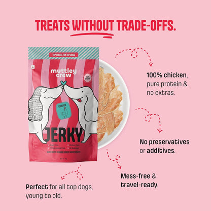 Muttley Crew Dog Jerky Lean Chicken Meat | Healthy Adult Dog Treats for Easy Digestion | All Natural | Grain-Free | Gluten-Free | No Preservatives | No Artificial Flavour (75g)