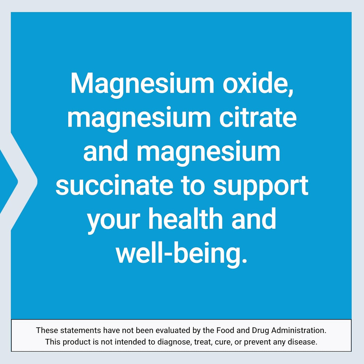 Text on a blue background about magnesium oxide, citrate, and succinate for health support.