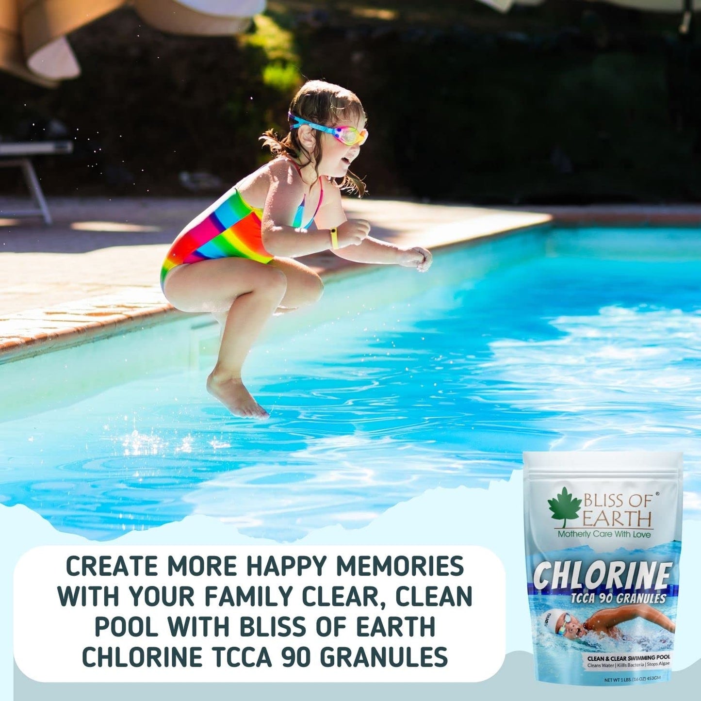 Bliss of Earth Japanese Chlorine Powder for Pool 453g, Clean & Clear Swimming Pool, Kills Bacteria & Stops Algae, Pool Disinfectant Granular Chlorine