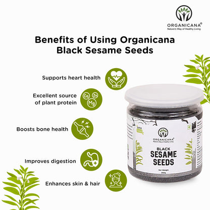 Organicana Black Sesame Seeds (Pack of 1) - Til for Eating | Natural Black Gingelly Oil Seed | Indian Spices for Everyday Essentials | Kaale Til for Weight Loss | Nutrient Rich Black Seeds
