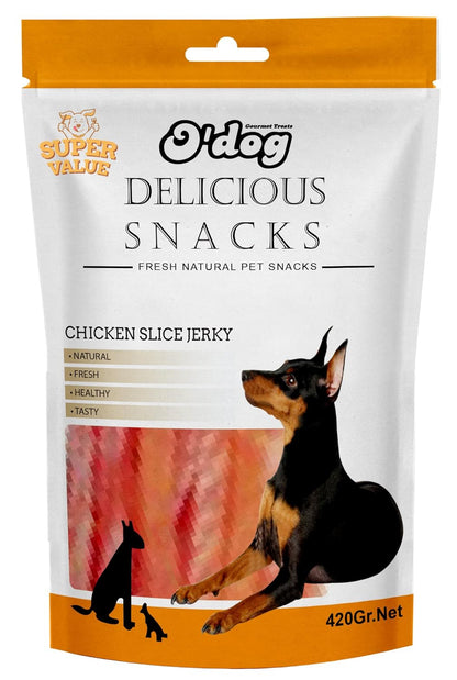 PETS EMPIRE O'Dog Chicken Slice Jerky, Healthy Dog Treats, Chewy Dogs Bites for Training and Feeding, Made with Real Chicken, Non-Vegetarian Pup Snacks for Dogs, Puppies Super Value Pack 420 GMS