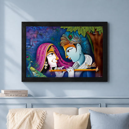 Krishna Radha Art Framed painting | Ready to hang | Absolute Best in Class - (Wood, 12inch x 18 inch)