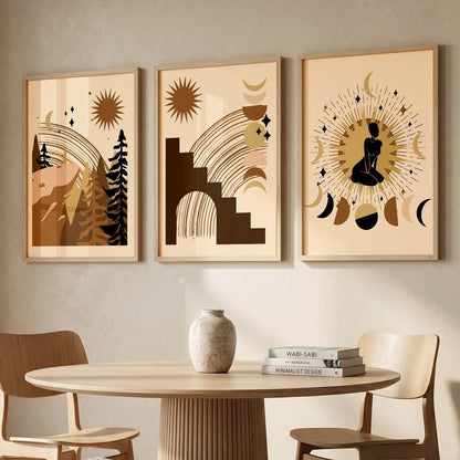 Boho Art Home Decoration Painting Paintings With Frame For Living Room Bed Room Hotel Wall Decor Digital Reprint Set of 3 (13X17 inch)