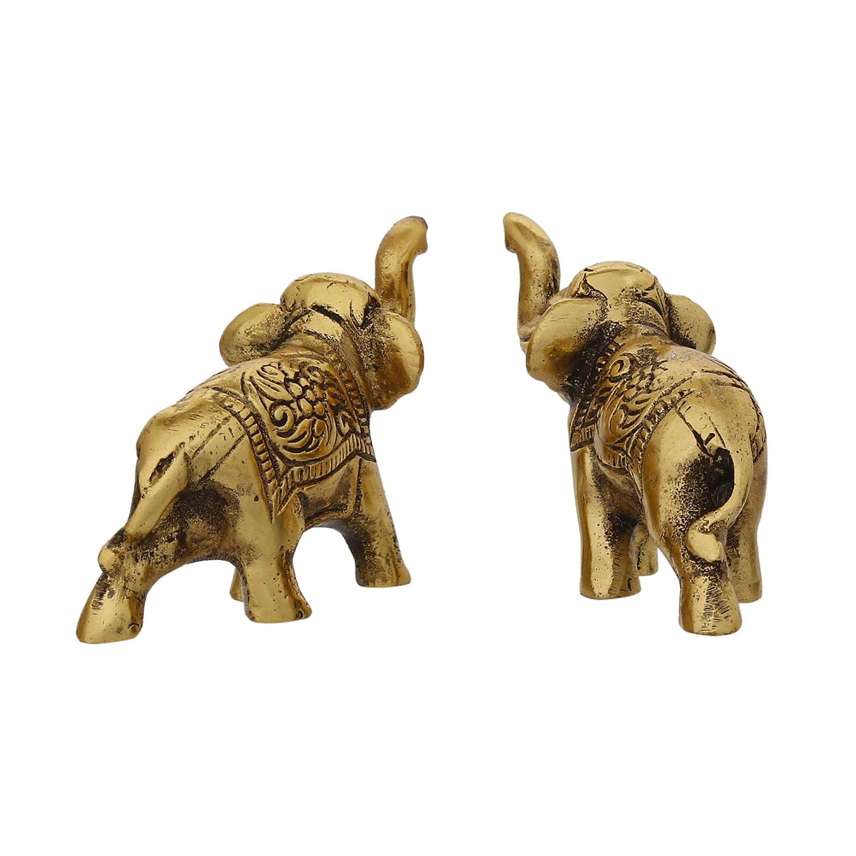 Set of 2 Golden Metal Elephant Statues for Good Luck| Animal Figurines Decorative Elephant Showpieces| Elephant Decorative Items for Home Living Room Office| Gift for Diwali Housewarming