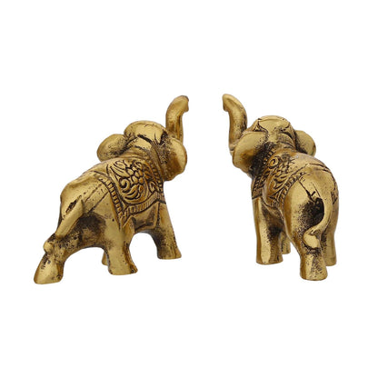 Set of 2 Golden Metal Elephant Statues for Good Luck| Animal Figurines Decorative Elephant Showpieces| Elephant Decorative Items for Home Living Room Office| Gift for Diwali Housewarming