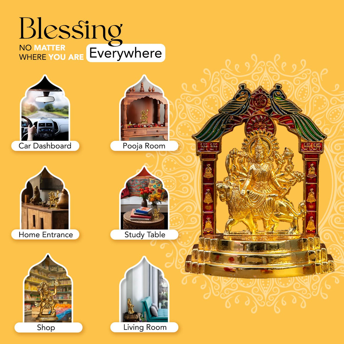 Metal Durga Maa Idol (Size: 10.1cm) | Durga MATA Murti for Home Decor & Puja Room | MATA Rani Darbar for Office Desk | Maa Durga Murti for Gift | Sherawali Idol