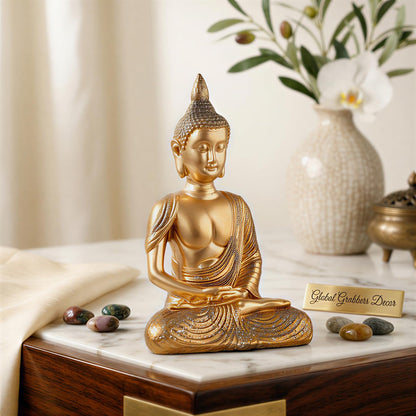 New Sitting Meditating Buddha Statue showpiece Idol Home Decor Items for Living Room and Gifts (Golden 1)