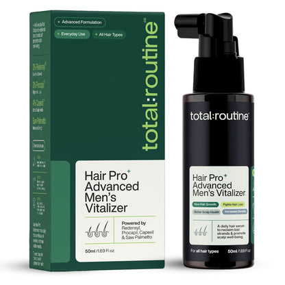 total:routine Hair Pro+ Advanced Men's Vitalizer packaging and bottle on a white background