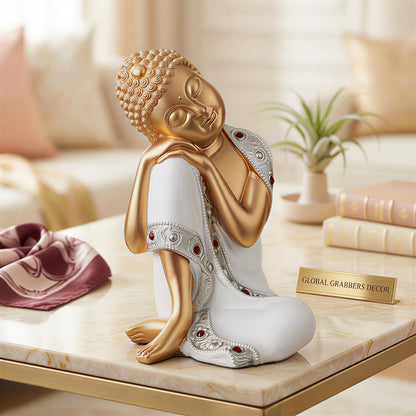 Buddha Idol Statue | Show Pieces for Home Decor Living Room (White Golden)