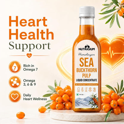 Nutrasium Himalayan Sea Buckthorn Berry Juice - 300 ml - Natural Source of Vitamin C, Omega 3 6 7 9, Antioxidants for Immunity, Skin Glow & Gut Health - 50 Glasses (300ml)