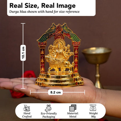 Metal Durga Maa Idol (Size: 10.1cm) | Durga MATA Murti for Home Decor & Puja Room | MATA Rani Darbar for Office Desk | Maa Durga Murti for Gift | Sherawali Idol