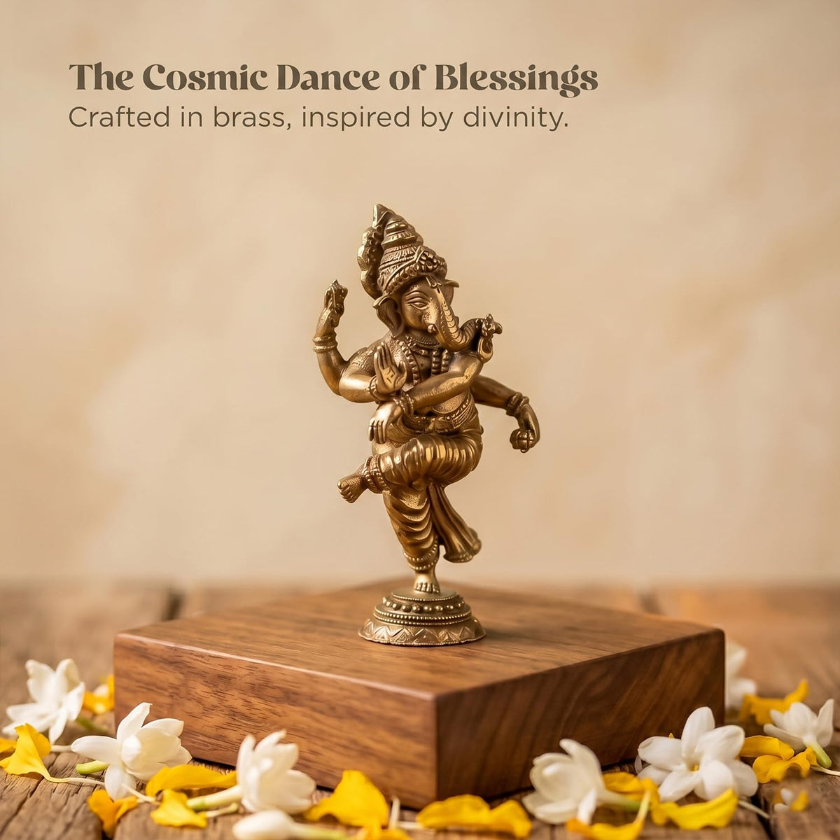 100% Pure Brass Dancing Ganesha Idol (Size: 6.2cm) | Pital Ganesh Murti for Pooja Room, Home Decor, Office Desk and Car Dashboard | Vinayagar Statue for Diwali Puja