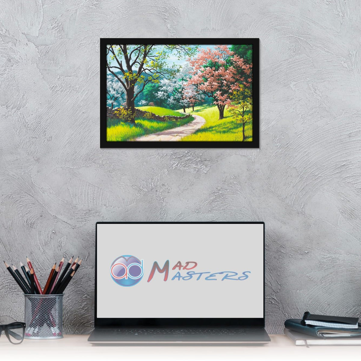 Tree Scenery Painting Aesthetic Hanging Photo Frame Decorative Item Home Decoration and Wall Decor for Living Room and Bedroom (MM 1597, 30.5L x 20.3W cm, Paper, With Plexi Glass)