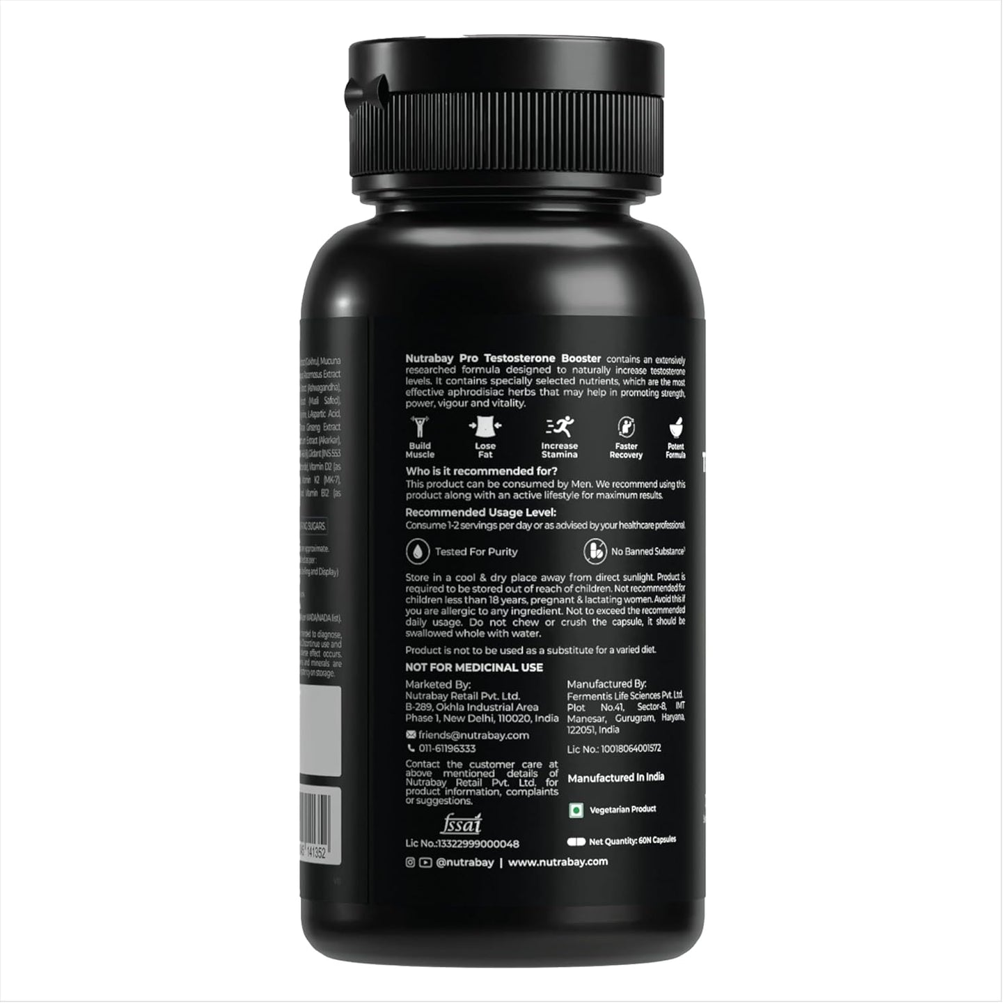 Nutrabay Pro Natural Testosterone Booster with Tribulus, Ashwagandha and Safed Musli - Natural Testosterone Support for Energy, Performance, Stamina & Muscle Growth - 1000mg, 60 Veg Capsules