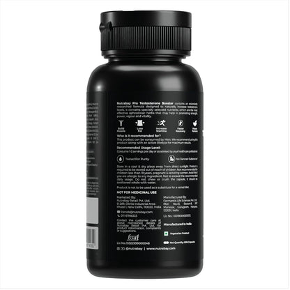 Nutrabay Pro Natural Testosterone Booster with Tribulus, Ashwagandha and Safed Musli - Natural Testosterone Support for Energy, Performance, Stamina & Muscle Growth - 1000mg, 60 Veg Capsules