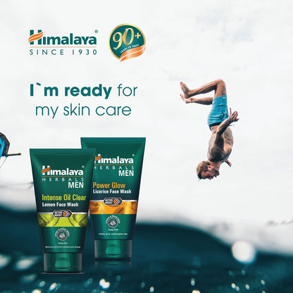 Himalaya Men's skincare products with a person diving into water.