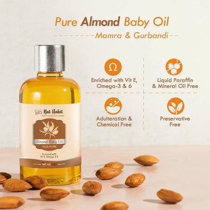 Nat Habit 100% Pure Almond Baby Oil For Baby Skin & Hair, Enriched With Vit E & Omega-3, 6 Non-Refined, LLP Free, Chemical & Preservative Free - 100 ml