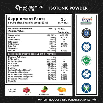 Carbamide Forte Isotonic Powder | Pre Workout Supplement For Men And Women| Instant Energy Drink for PreWorkout | Electrolytes Powder with added BCAA & L Glutamine - Orange Flavour - 500g (Pack of 1)