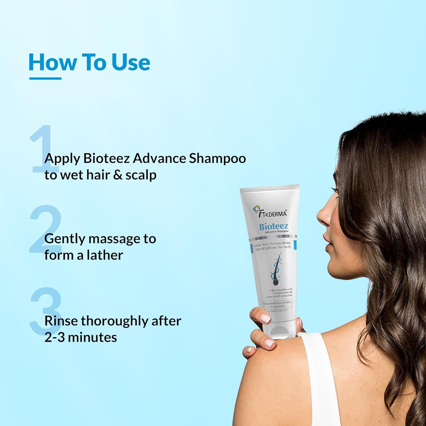 Fixderma Bioteez Advance Anti Dandruff Shampoo for Itchy & Psoriasis Scalp with Salicylic Acid| For Men & Women | Psoriasis Shampoo for Scalp - 75ml