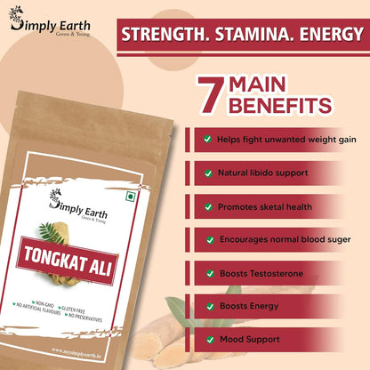 Simply Earth Men’s Performance Duo - Tongkat Ali Longjack Root Extract 50g & Korean Red Ginseng 100g - Natural Supplement for Stamina, Energy, and Stress Tolerance
