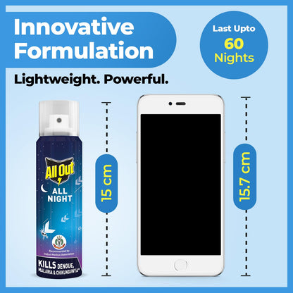 All Out All Night Mosquito And Fly Spray (30Ml, Blue), Pack Of 1