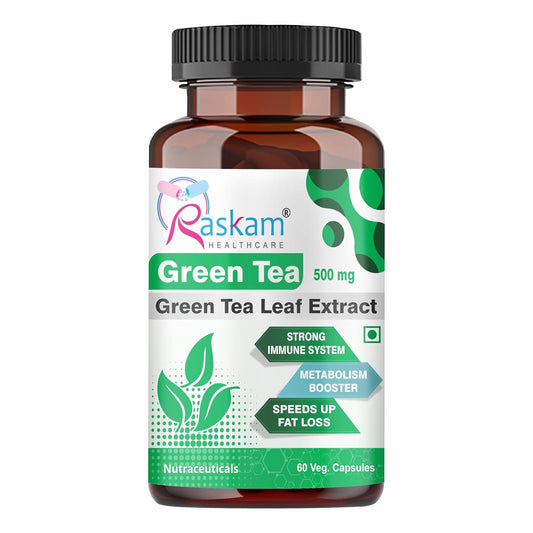 Bottle of Raskam Green Tea Leaf Extract on a white background