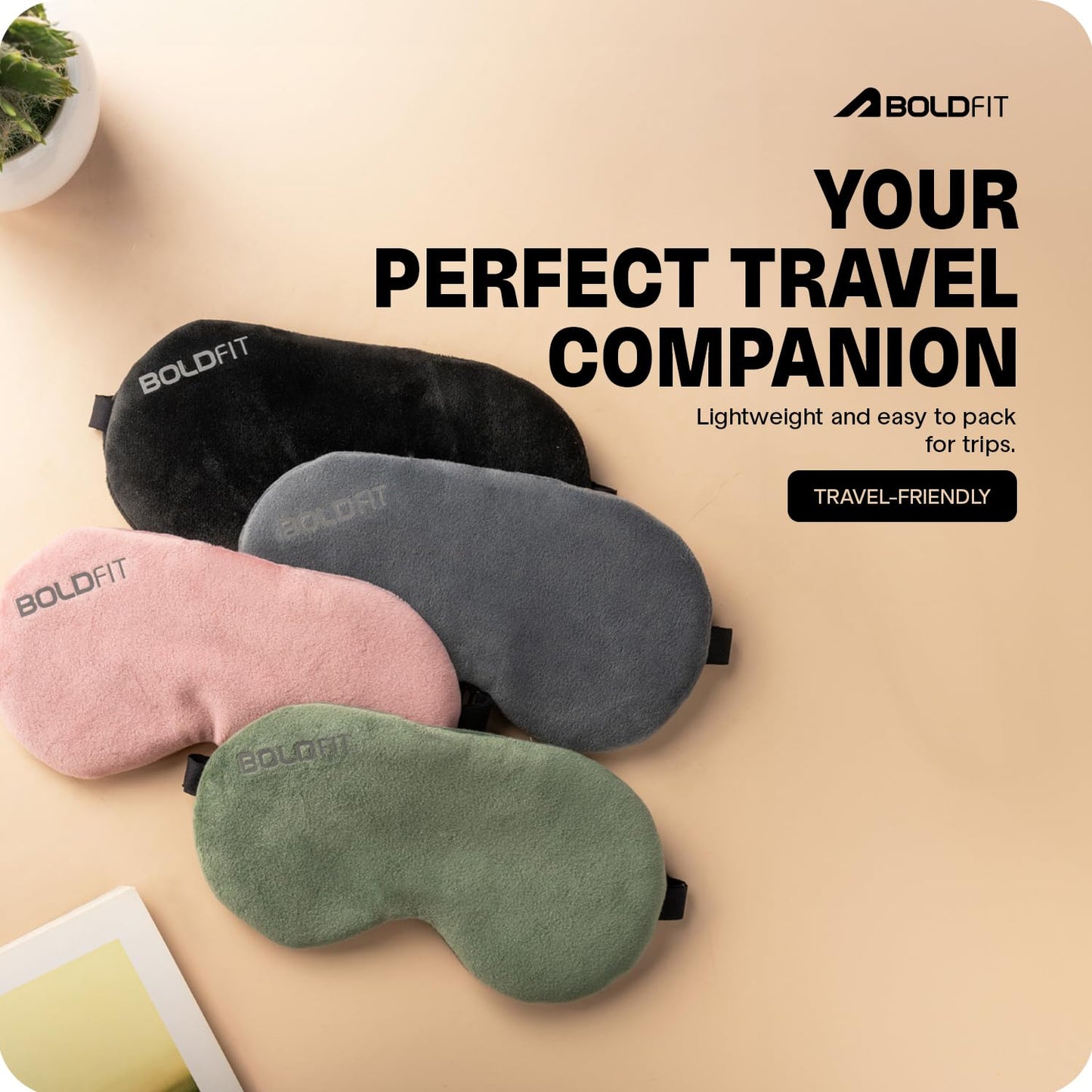 Boldfit Eye Mask for Sleeping with Adjustable Strap Super Soft Sleeping Mask Blind Fold for Comfortable Sleep Travelling Sleep Mask Pad for Girls Sleeping Eye Mask Blind Folds for Sleeping - Black