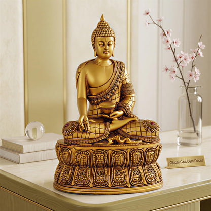 Buddha Statue Showpiece Idol Home Decor Items for Living Room and Gifts (Golden 4)