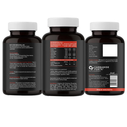 Carbamide Forte L Arginine 1000mg Tablets | L Arginine Tablet Supplement for Men & Women | Nitric Oxide Booster | Supports Blood Flow, Oxygen Delivery & Workout Performance | Veg 180 Tablets
