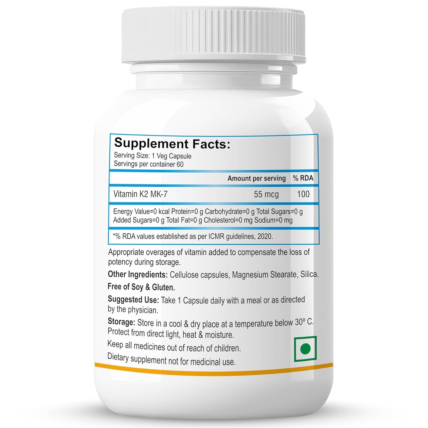 Biotrex Nutraceuticals Vitamin K2 MK-7 (Vegetarian Source) 55mcg | Bioactive Menaquinone-7 | Bone Health & Calcium Metabolism | High Absorption Formula | 60 Veg Capsules