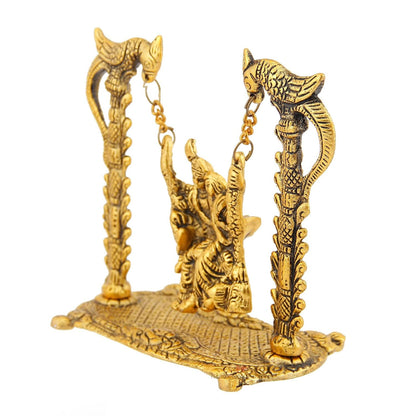 Gold Plated Metal Radha Krishna on Swing Idol (7 x 3.5 x 7 inch)