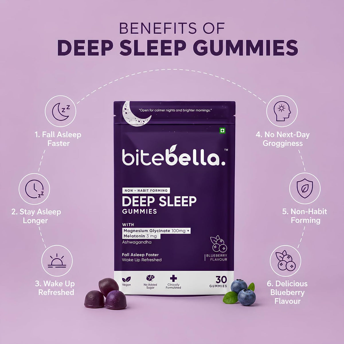 Deep Sleep Gummies | Magnesium Glycinate 100mg + Melatonin 3mg | Fall Asleep Faster, Wake Up Refreshed | 30 Gummies