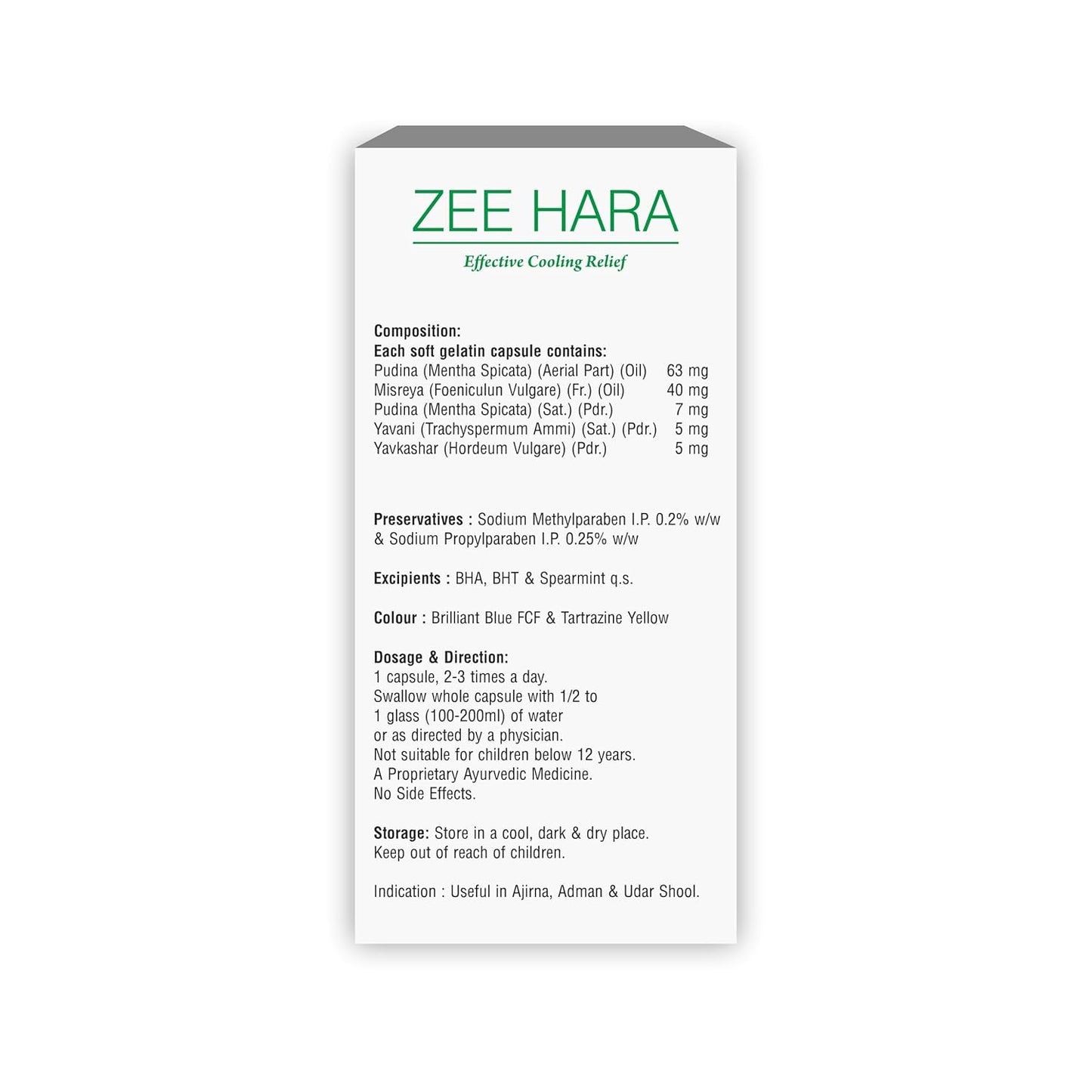 Zee Hara product packaging with text on a white background