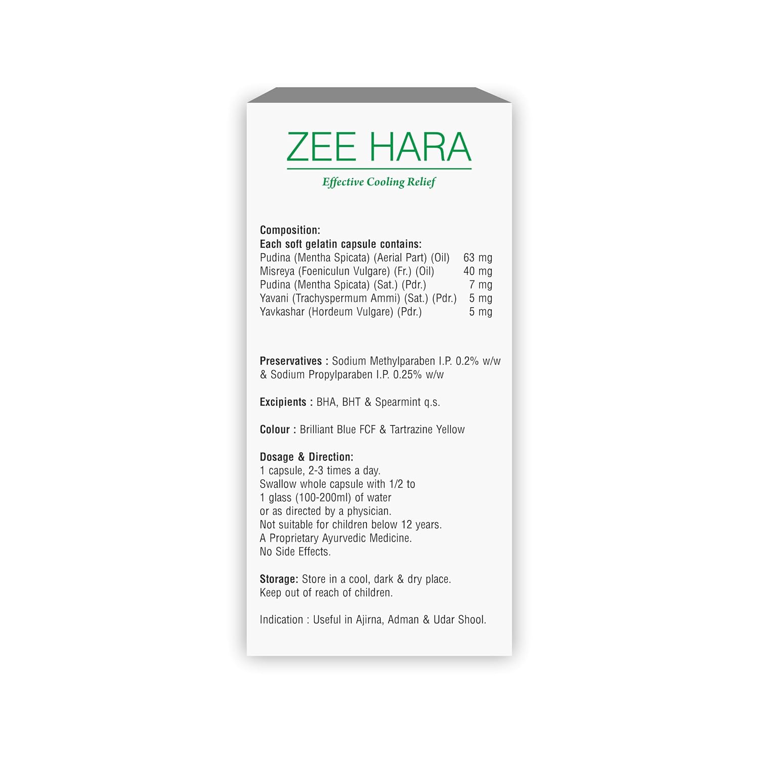 Zee Hara product packaging with text on a white background