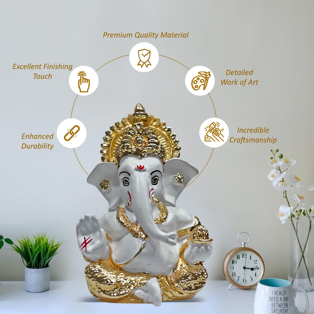 999 Silver Plated Lord Ganesha Idol for Temple, Puja Room, Home Decor Gifting| Murti Ganpati Idol for Peace, Prosperity, Positive Energy, Good Luck, Success (8.89 x 5.08 cm)
