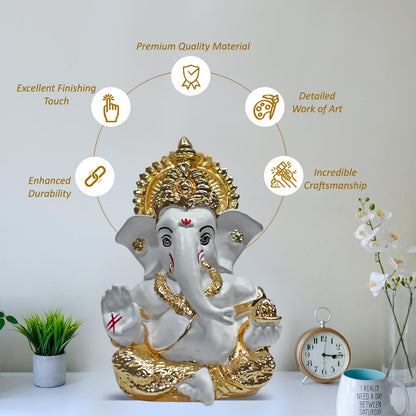 999 Silver Plated Lord Ganesha Idol for Temple, Puja Room, Home Decor Gifting| Murti Ganpati Idol for Peace, Prosperity, Positive Energy, Good Luck, Success (8.89 x 5.08 cm)