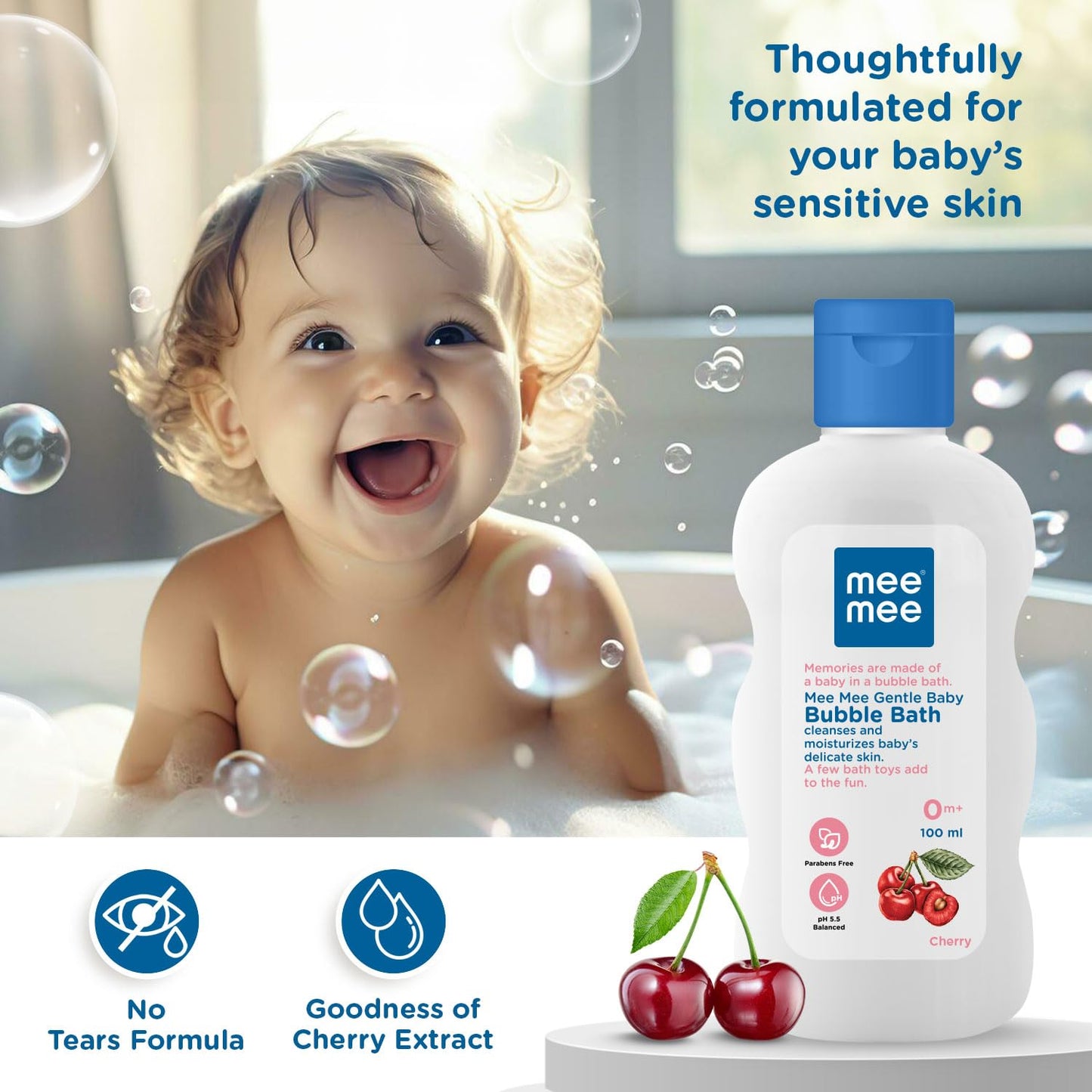Mee Mee Baby Body Wash | Pk of 1(100ml) With Cherry & Fruit Extracts | Tear-Free Formula | Moisturizes and Soothes Skin | Natural Head to Toe Baby Mild Bubble Bath Dermatologically Tested