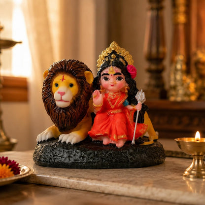 Maa Durga Idol with Lion for Home Decor | Durga MATA Murti for Puja Room, Temple Decoration, Navratri Decor & Spiritual Gift