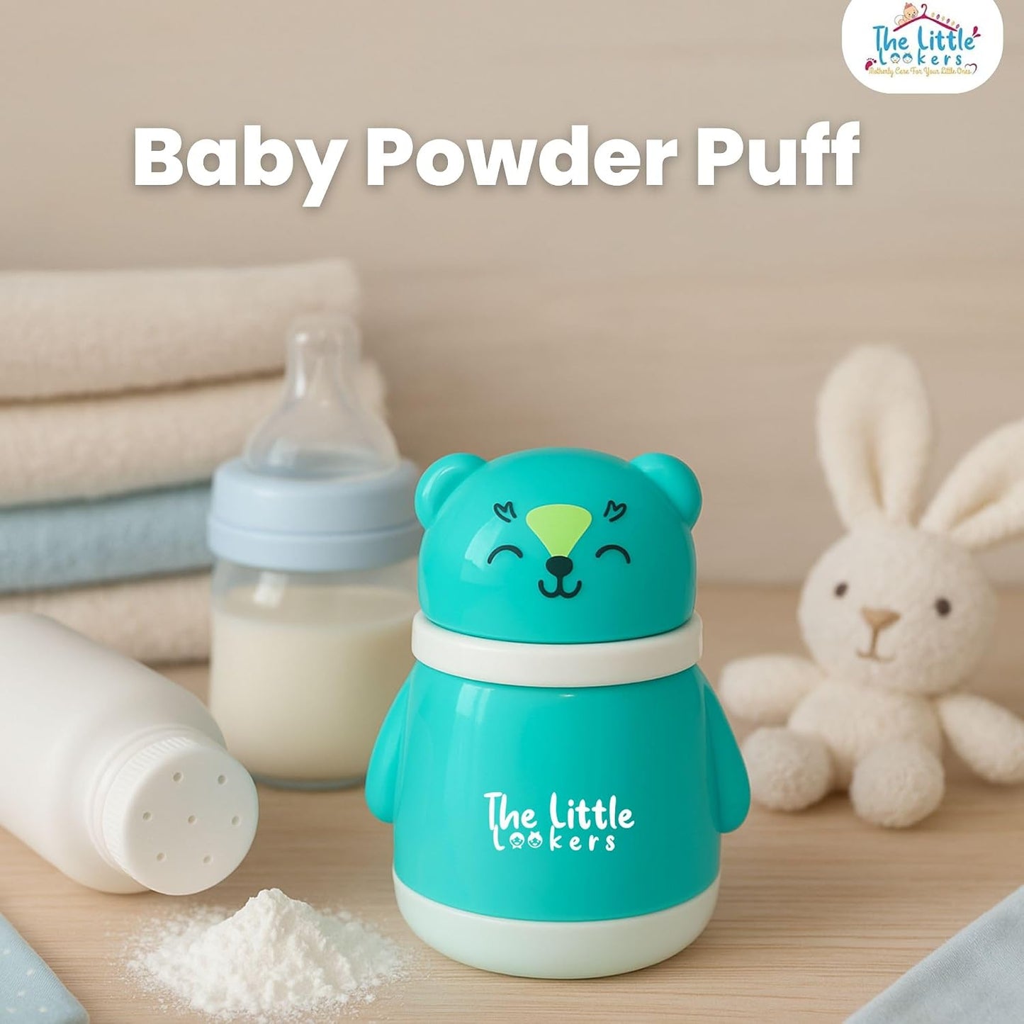 THE LITTLE LOOKERS Portable Baby Skin Care Baby Powder Puff With Box Holder Container For New Born & Kids For Baby Face & Body (Green)