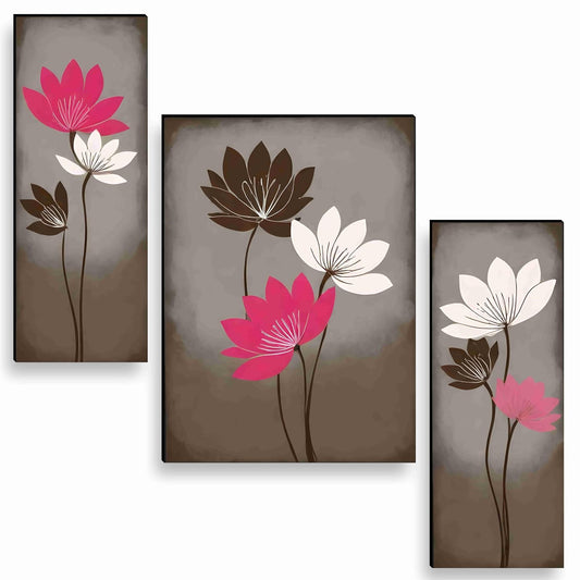 flower pot Paintings for Wall Decoration - Set Of 3, 3d modern art Painting for Living Room Large Size with Frames for Home Decoration, Hotel, Office painting 50.8 cm x 30.48 cm A-JM-36049